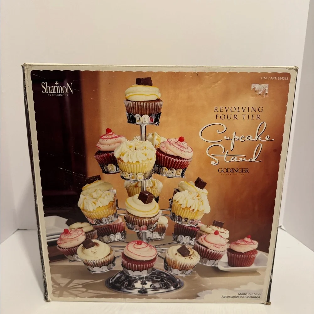 Shannon By Godinger Revolving Four Tier Chrome Cupcake Stand Vintage